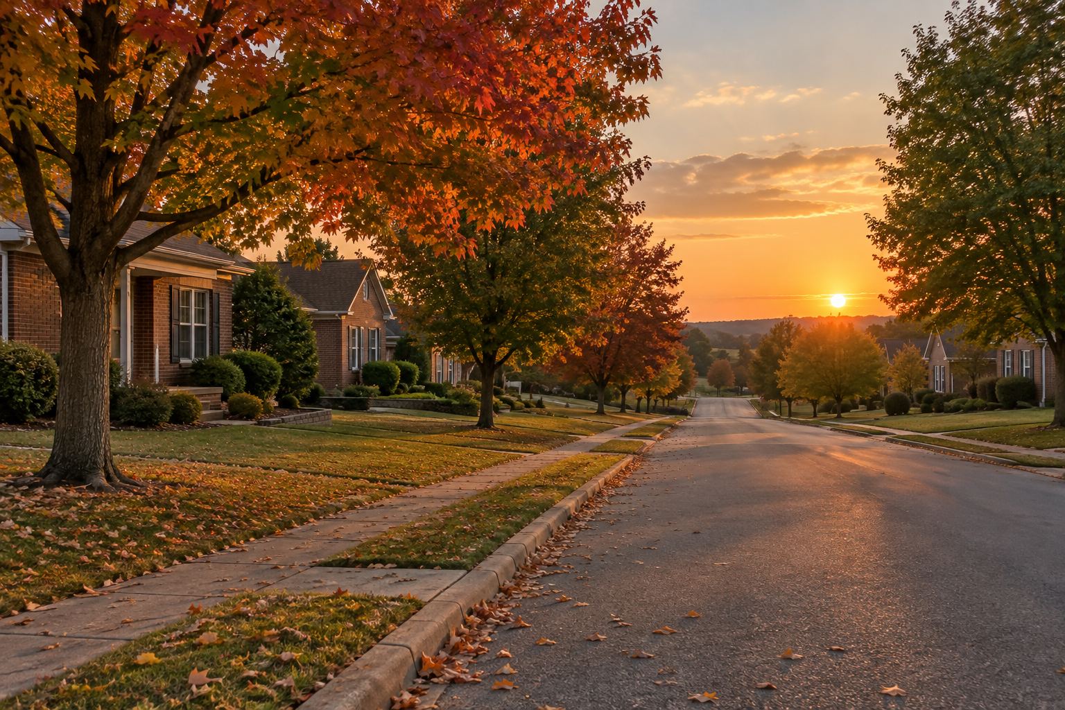 A Richmond residential street at sunset, illustrative